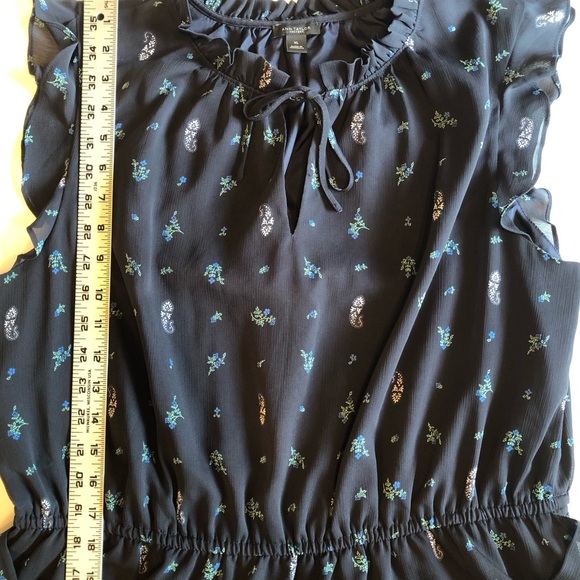 Ann Taylor Ruffled Cap Sleeve Black Floral Dress w/ Elastic Waist & Belt Size XL - Picture 7 of 9
